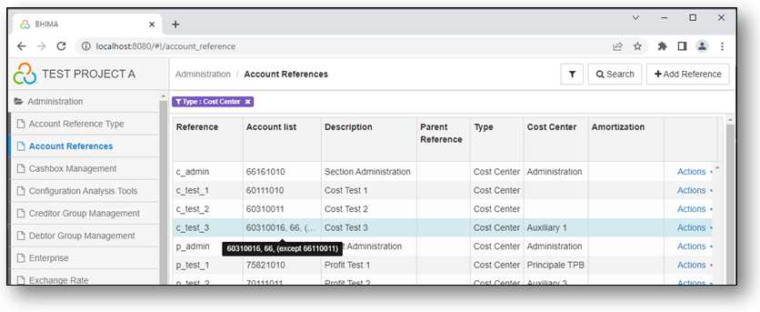 Account References registry page