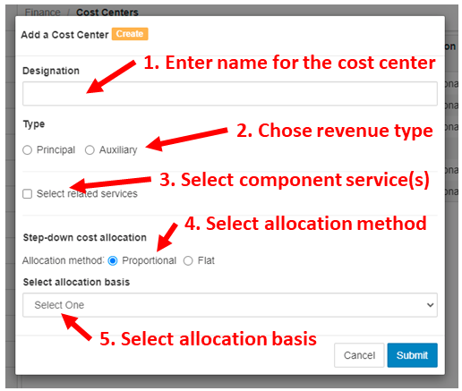 Form to create a Cost Center