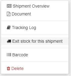 Shipment action menu - stock exit