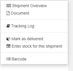 Shipment action menu - stock entry
